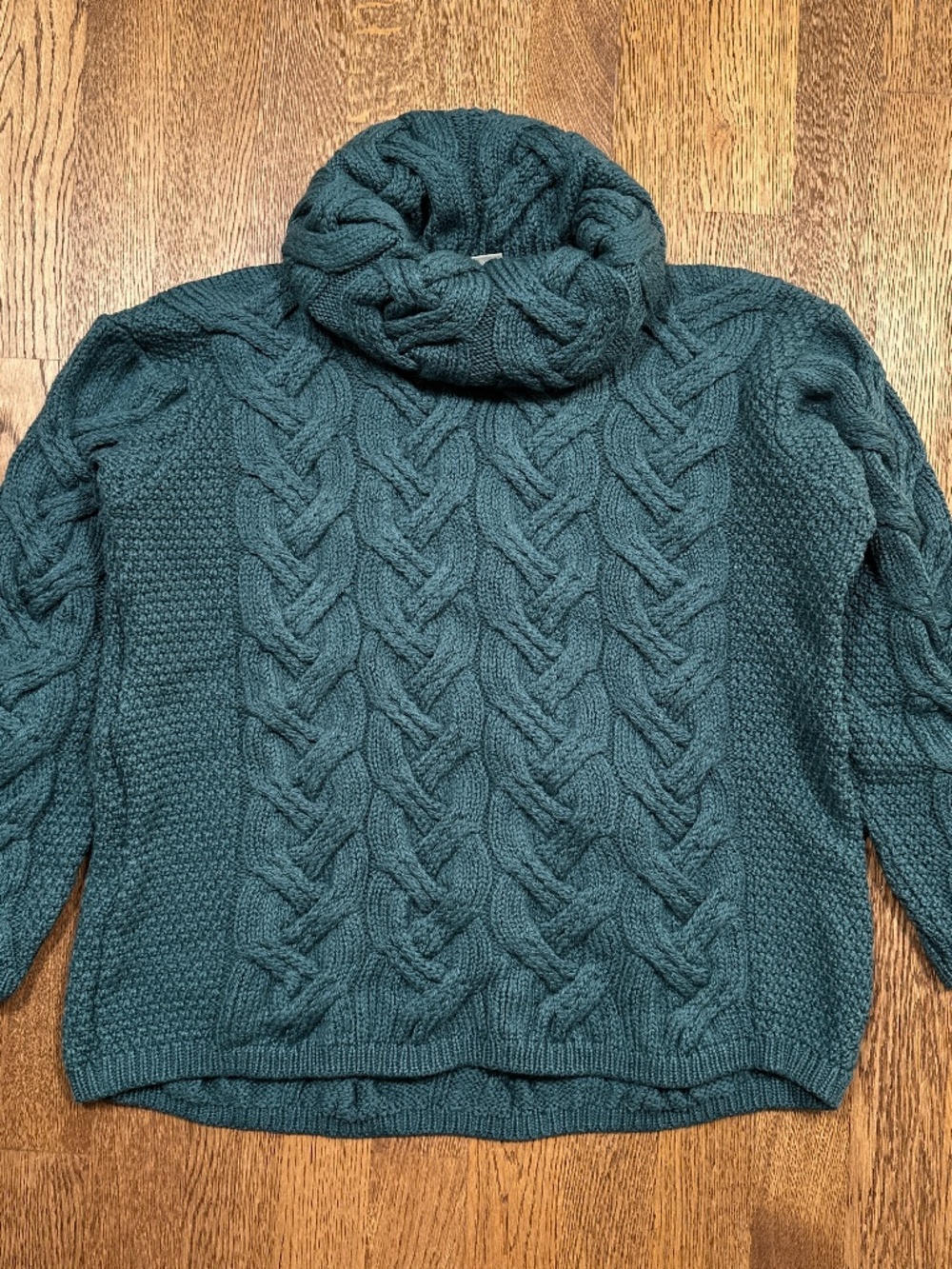 Aran Woollen Mills Wool Teal Blue Green Cable Knit Turtleneck Sweater Womens M